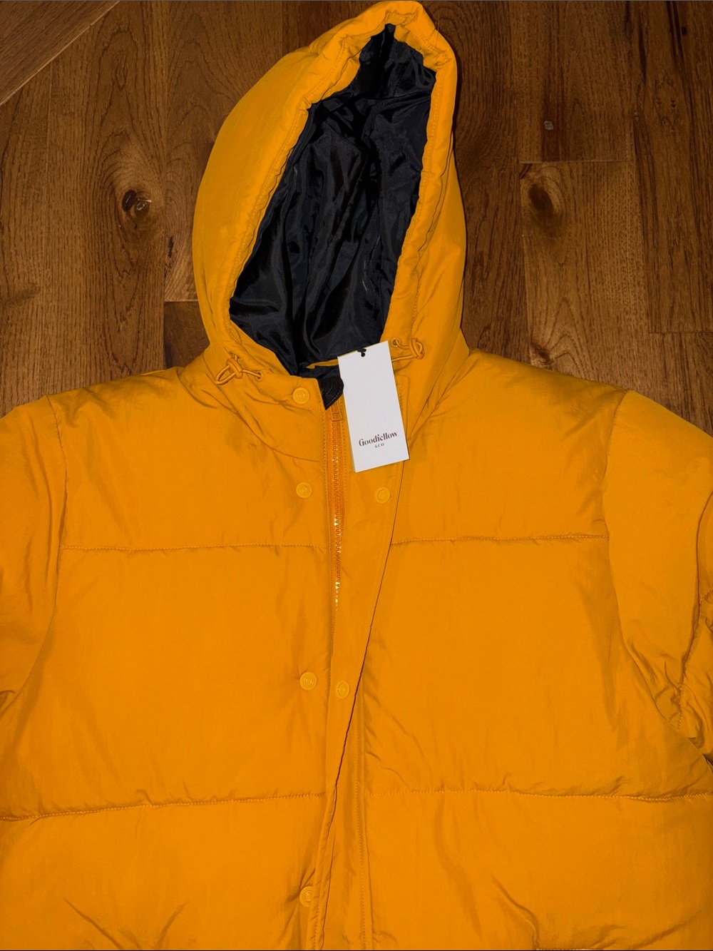 Goodfellow & Co Men’s Midweight Hooded Puffer Jacket in Mustard/Gold L